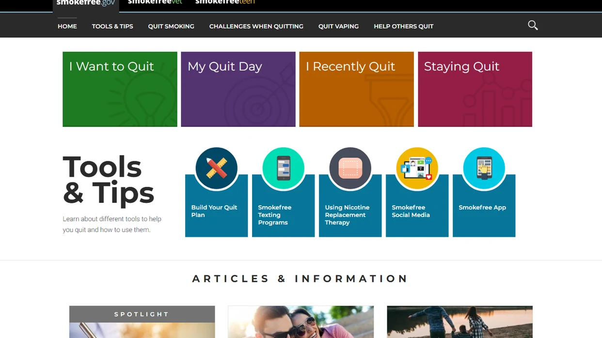 Smokefree.gov interface screenshot