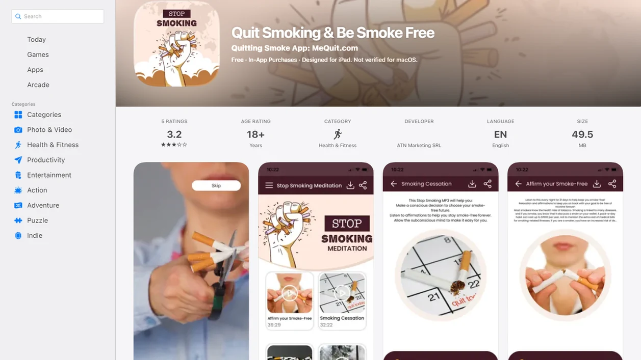 Stop Smoking App interface screenshot